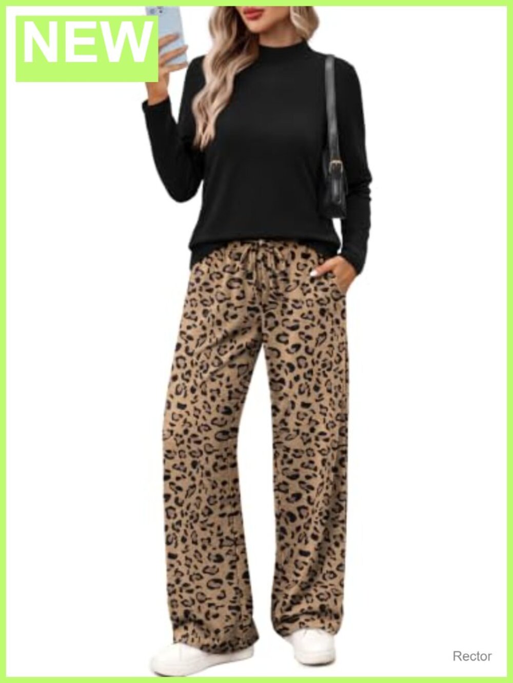 Women's Two Piece Lounge Set Mock Neck Top and Wide Leg Pants